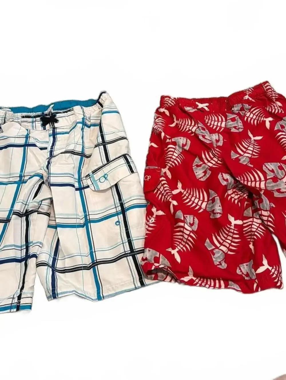 Boys Op Swim Trunks Lot of 2 XXL - White Blue Plaid & Red Patterned